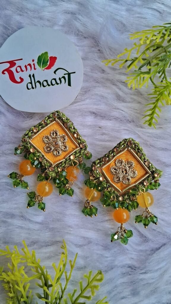 Embroidered Yellow Earrings