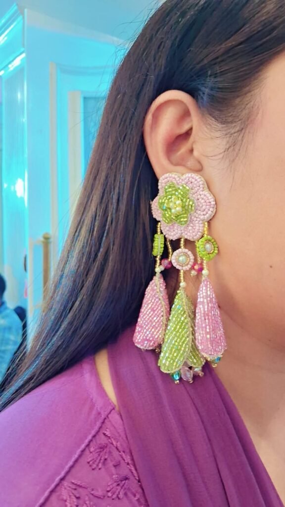Pink Green Long Earrings
