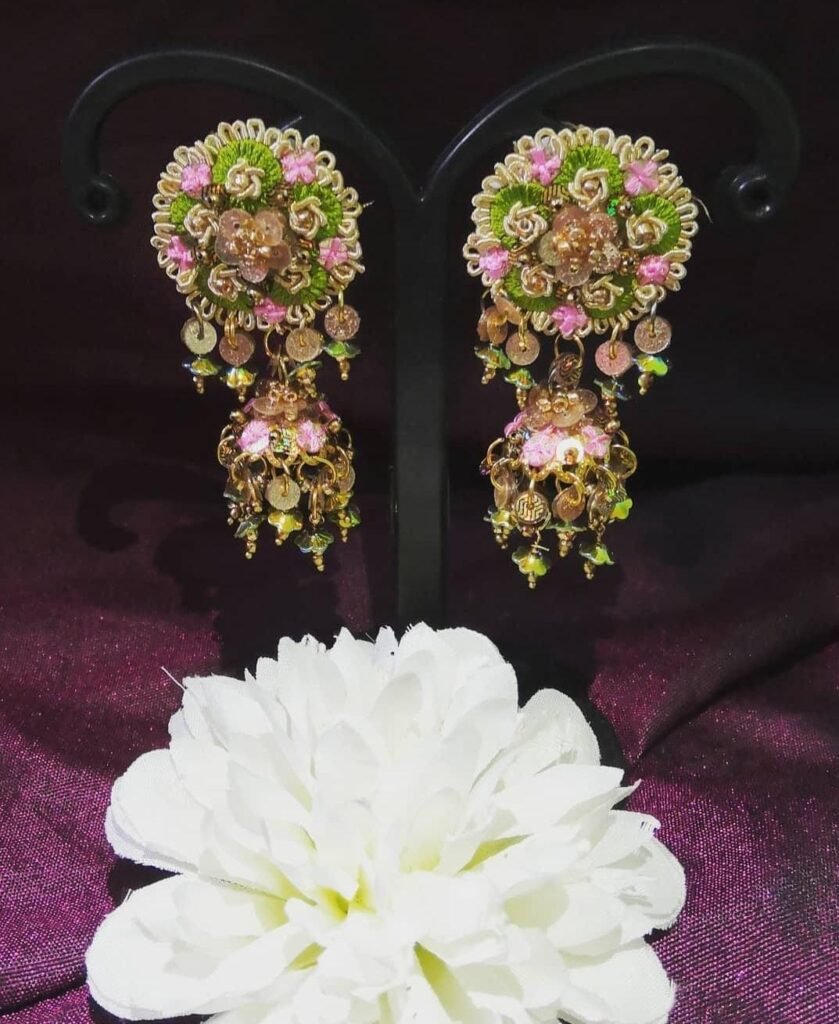 Handwork Earrings Pink & Green