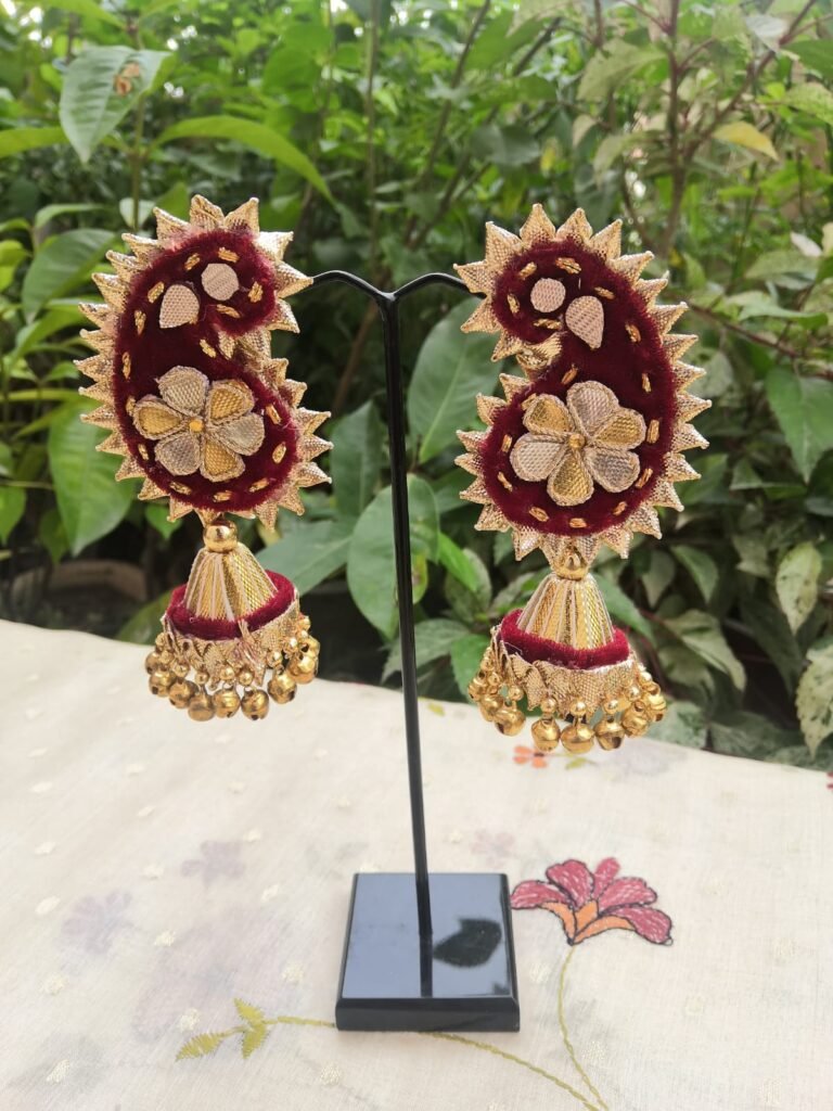 Gota Patti Maroon Jhumki Earrings
