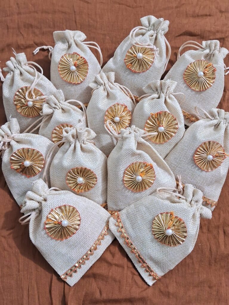 12 Jute Potli Bags With Gota Work