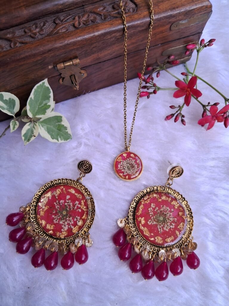 Resin Earrings With Chain Pendant