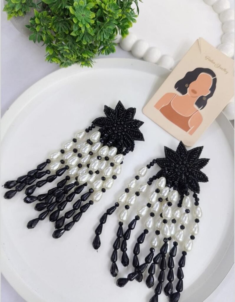Long Heavy Black & White Earrings