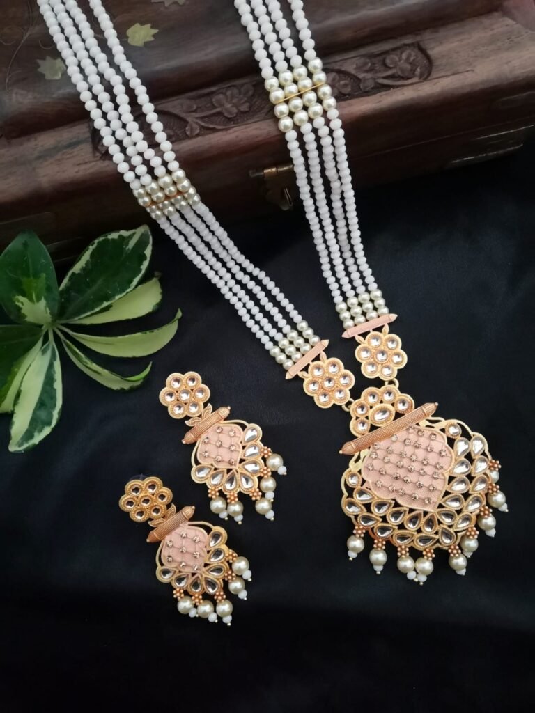 Long Necklace Set Peach Colour