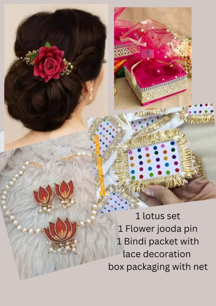 Valentines Gift Box 1 Lotus Set 1 Flower Jooda Pin 1 Bindi Packing With Lace Decoration Box Packaging With Net